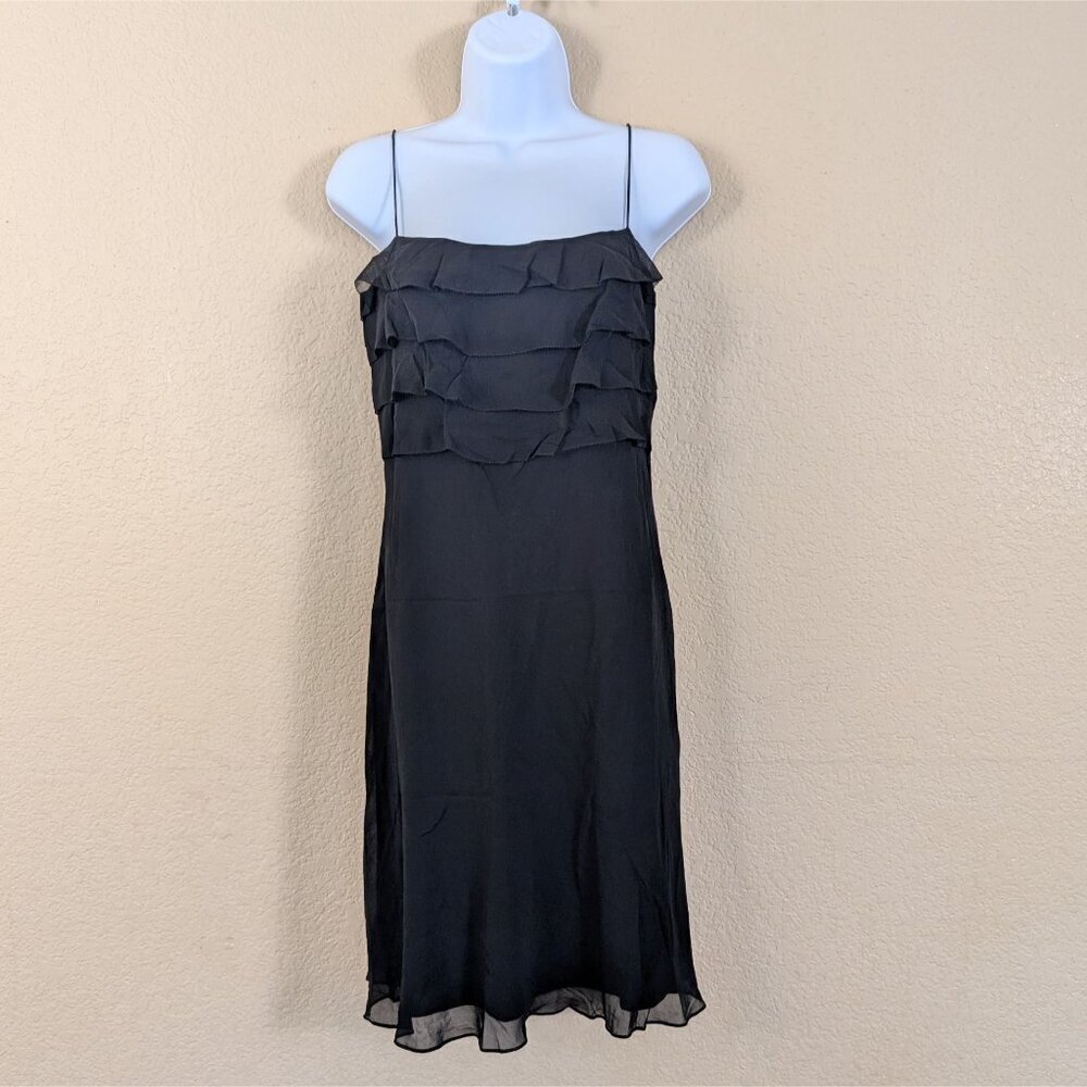 VTG 90s Ann Taylor 100% Silk Black Dress Spaghetti Strap Ruffle Sz 0 Whimsigoth